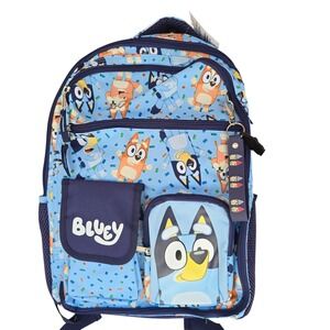 Bluey Kids Backpack Blue Cartoon Dog Character School Bag with Keychain